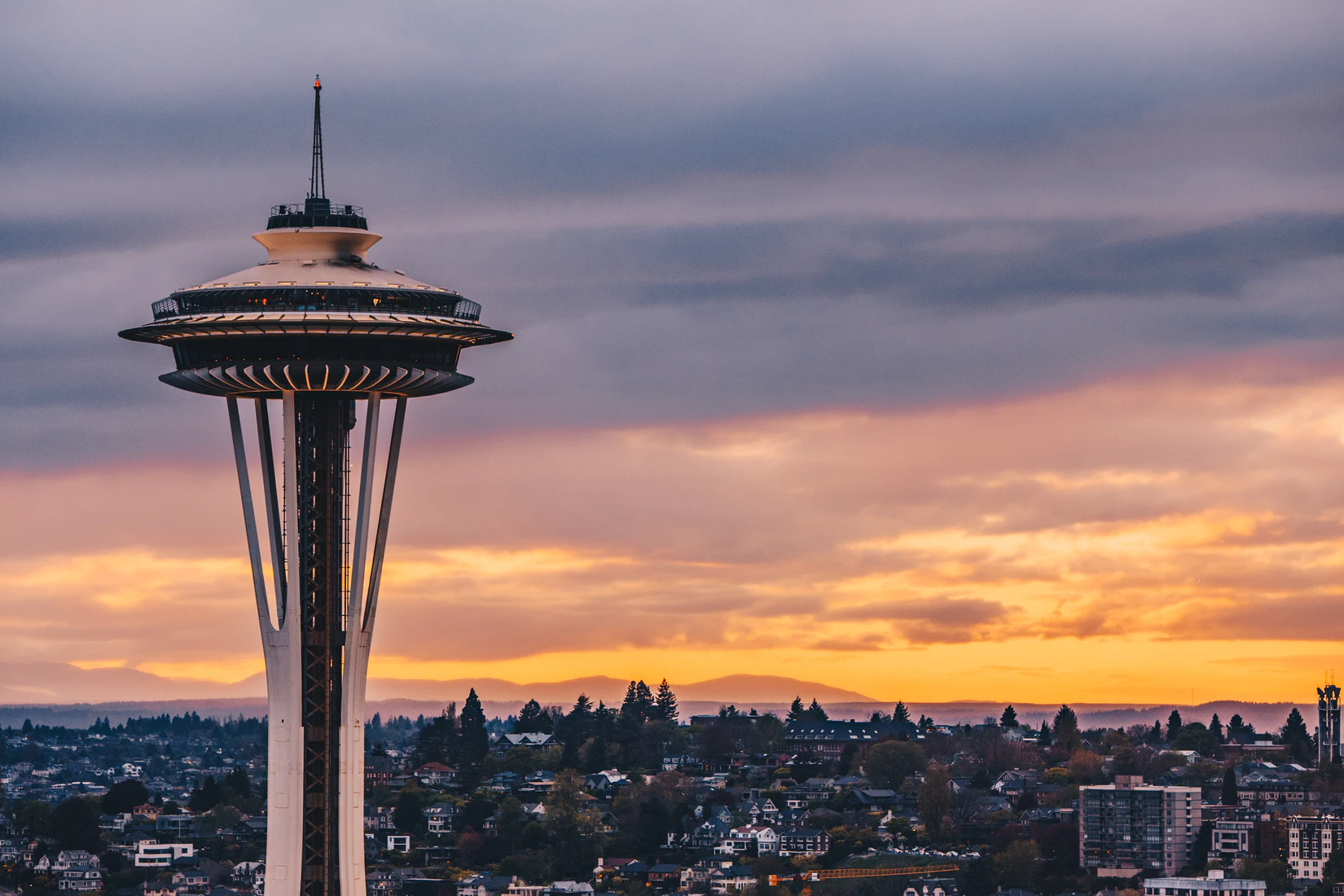 Space Needle at sunset in Seattle