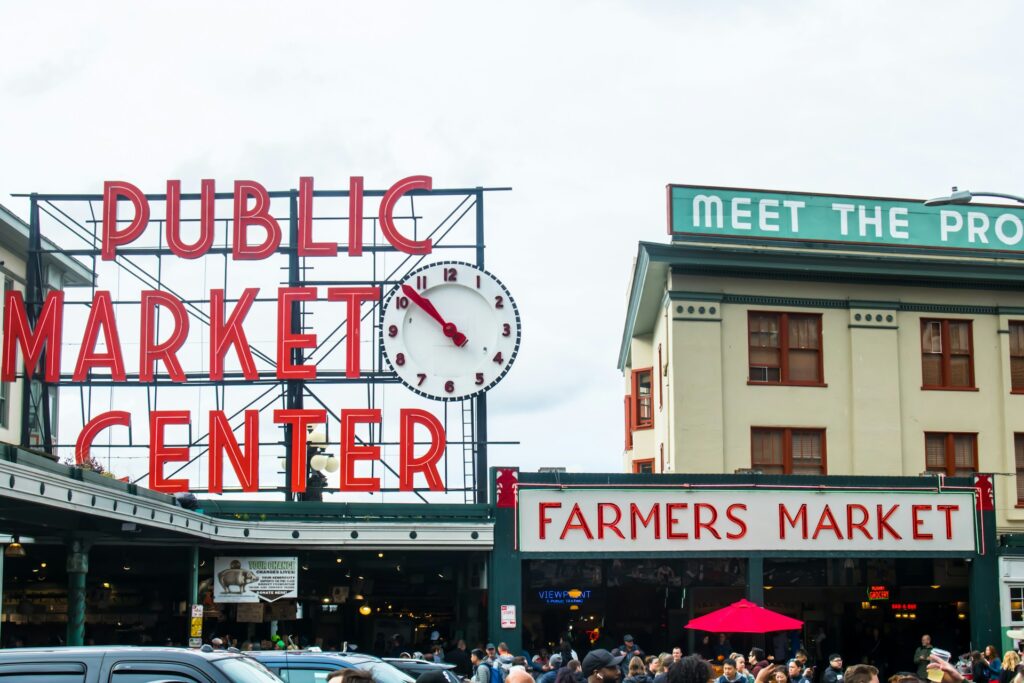 People visiting Pike Place Market during the day